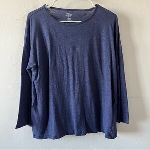 J. Crew Linen Tee - Blue Long Sleeve Scoop Neck - Knit Goods Line - Size Small